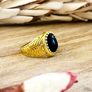 Latest Design <b>Boho</b> Tribal Gemstone <b>Ring</b> Tribal Brass <b>Rings</b> for Women 18k Gold Plated Chevron Onyx Jewelry for Wholesale/OEM/ODM - Product Image 1
