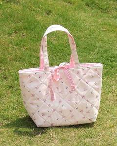 Large Cotton Quilted Tote Bag Floral Embroidery Gingham Trim Zipper Closure Daily Use Portable Fashion Boho Style Polyester - Product Image 6