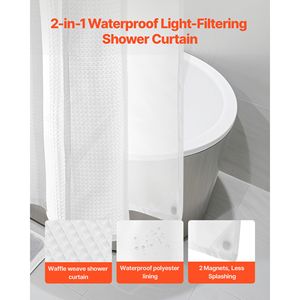 Tenda da Doccia 2-in-1 Impermeabile con Tessuto a Nido d'Ape e Rivestimento a Scatto 240 GSM, Design Senza Ganci, Finestra Trasparente - Product Image 2