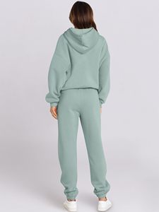 Ensemble de survêtement décontracté en molleton de coton pour femme, couleur unie, coupe ample, toutes saisons - Product Image 2