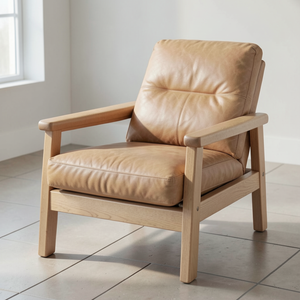 เก้าอี้หนังวัวแท้ โครงสร้างไม้เนื้อแข็ง เก้าอี้นั่งเล่นทันสมัย หุ้มด้วยหนังแท้ สำหรับห้องนั่งเล่น - Product Image 1