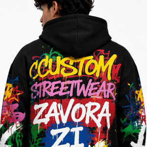 Ensemble de survêtement baggy pour homme 2 pièces, sweat à capuche noir zippé, imprimé graffiti surdimensionné, molleton de coton, imprimé intégral, streetwear, logo personnalisé - Product Image 3