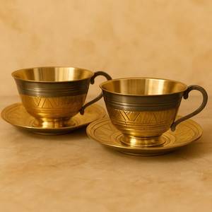 Oriental Brass <b>Cup</b> and <b>Saucer</b> Set with Timeless Beauty and Artisan Craftsmanship for Elevated Home and Hospitality Decor - Product Image 6