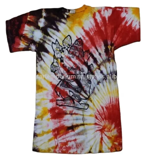 Nieuwe Hippie Stijl Hand Tie Dye Ganesha Bedrukt Multi Color Heren T Shirts Groothandel Van India