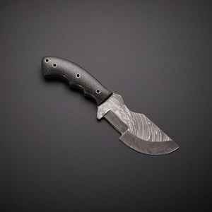 Cuchillo de caza Damasco profesional de alta calidad, hecho a mano con acero Damasco, para exteriores, con mango de madera y funda de cuero. - Product Image 2