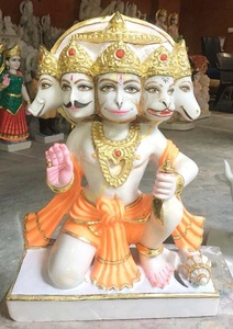 Sculpture de Lord Hanuman debout en pierre de Makrana blanche - Product Image 5