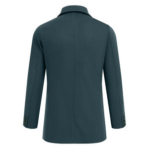 Abrigo de lana clásico para hombre, con botones de cuerno, corte ajustado, para invierno, color azul verdoso oscuro, resistente al viento. - Product Image 2