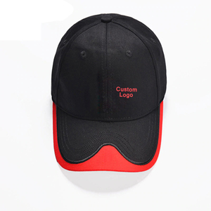 Custom Logo Embroidered 6-Panel <b>Baseball</b> <b>Cap</b> <b>Black</b> Red Trim Unisex Cotton Casual Hat - Product Image 5