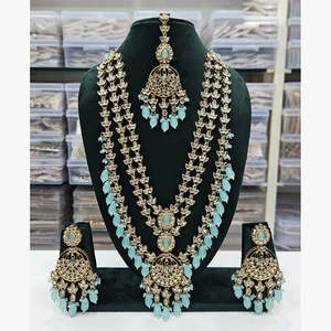 Long Necklace <b>Set</b> with Gold-Plated Crystal Stone and <b>Beads</b> Fashion Jewelry - Product Image 1