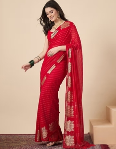 KV <b>Red</b> Georgette Woven Tassels Designer Saree With Unstitched <b>Blouse</b> - Product Image 5