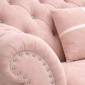 Juego de Sofás Seccionales Chesterfield de 7 Plazas en Color Rosa Pálido para Sala de Estar, Sofá en Forma de L Tapizado con Otomana - Product Image 3