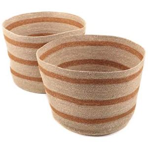 2 paniers de rangement en tissu rayé beige et marron, organiseur tissé simple pour le salon, panier à linge - Product Image 1