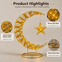 Lampe en forme de croissant de lune pour l'Aïd du Ramadan, décoration étoile en fil métallique doré, guirlande lumineuse LED chaude, centre de table pour l'Aïd, vente en gros