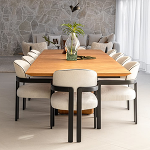 Juego de Comedor Moderno de Madera de Teca Sólida, Sillas Tapizadas de Lujo, Fabricante de Muebles de Indonesia para Villas y Hoteles - Product Image 1