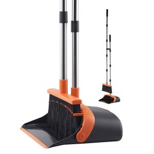 Heavy Duty Dustpan Broom Combo Self-Cleaning Teeth Metal Upright <b>Standing</b> Dust <b>Pan</b> Long Handle Hard Bristles Plastic Broom Head - Product Image 3