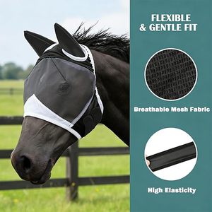 2pcs <b>Fly</b> <b>Mask</b> with Ears for Horses Soft Stretchy Mesh Horse Face Cover, Breathable Eye Protection <b>Fly</b> <b>Masks</b> UV Protective Horse - Product Image 2