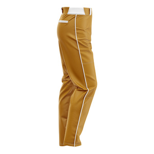 Pantalon de baseball pour homme en polyester couleur moutarde uni avec bande blanche et fermeture boutonnée, coupe classique, respirant, logo personnalisé - Product Image 3