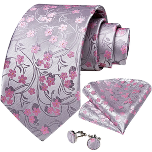 Corbatas florales de seda 100% para hombre, conjunto de corbata, pañuelo, broche y gemelos para boda, accesorios para hombre - Product Image 3