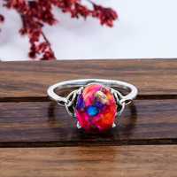 Bague en argent sterling avec dahlia rose et turquoise, bijou solitaire, pierre précieuse naturelle rose et bleue, cadeau pour elle