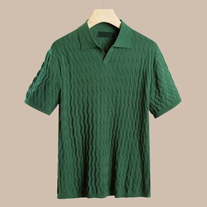 เสื้อโปโลถักพรีเมียมสำหรับผู้ชาย แขนสั้น สกรีนชื่อโลโก้ได้ เนื้อผ้านุ่ม ระบายอากาศดี เหมาะสำหรับใส่ลำลองในฤดูร้อน สไตล์สตรีทแฟชั่น - Product Image 2