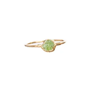 92.5 Sterling Silver With Gold Polish Natural Peridot Untreated Rough Gemstone Ring Latest Simple Design Finger Band