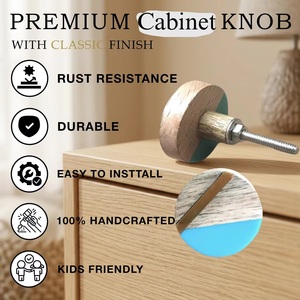 Modern Wooden Round Cabinet <b>Knob</b> with Turquoise Resin and <b>Brass</b> Inlay for Kitchen Drawer Handle Scandinavian Style - Product Image 2