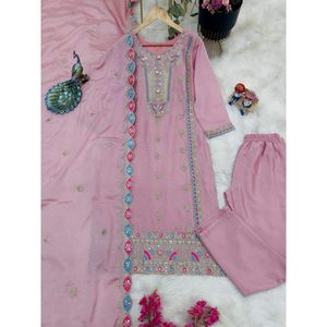 ชุดงานปักลายผ้าไหมผ้าลายชีนอนพร้อมชุดสีชมพู - Product Image 6