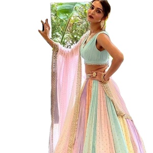 Lehenga Choli pour femme en faux georgette, robe d'été moderne longue, coupe classique, matériaux recyclés, séchage rapide, pour fêtes et mariages - Product Image 1