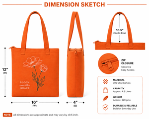 300gsm Orange <b>Canvas</b> <b>Tote</b> Bag 12x10x4 Cotton Zipper Small Reusable Eco Friendly Travel Shopping Bag Long Handle Custom Print - Product Image 2