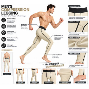 Legging de compression pour homme à rayures noires, design personnalisé, coupe ajustée, look contemporain, collant extensible très apprécié, service OEM - Product Image 6