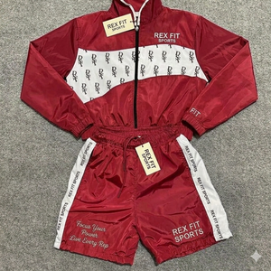 Conjunto Deportivo de Verano para Mujer, Pantalones Cortos Deportivos a la Moda, Chaqueta de Manga Larga con Cremallera, Conjunto Cortavientos Informal de Color Sólido - Product Image 1