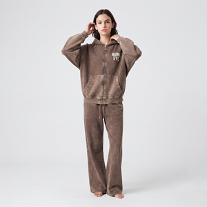 Ensemble de survêtement pour femme, taille standard, personnalisé, délavé à l'acide, tendance, haute qualité, couleur unie, en coton, deux pièces (joggers et sweat-shirt) - Product Image 3