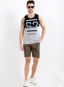 Débardeur sans manches pour homme, gris et noir, col rond, motif imprimé, décontracté, respirant, 100 % coton tricoté, logo sur le devant - Product Image 6
