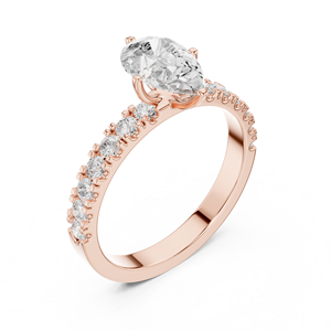 Bague de fiançailles solitaire en or rose avec diamant de laboratoire taille poire et pavé, pour femme - Product Image 3