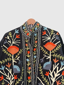 Veste en velours brodée à la main avec des motifs floraux, manches longues, col mandarin, taille plus, vêtements de printemps pour femmes - Product Image 5