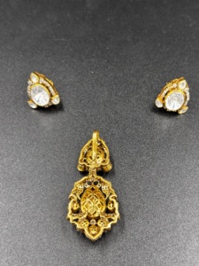 Juego de Joyas de Plata Chapadas en Oro Vintage de Amaira Jewels, Diseño de Flores para Mujer, Juego de Collar, Pendientes y Anillo con Piedras para Boda - Product Image 3
