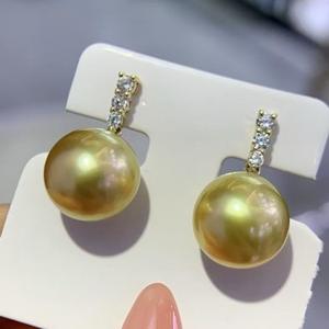 Natural Gold <b>Pearl</b> <b>Earrings</b> with Near-Round Slightly Flawless 925 Sterling Silver Comparable K-Gold Craftsmanship - Product Image 2