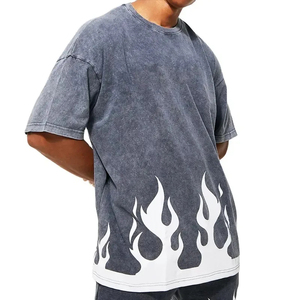 Acid Wash Cotton T Shirt Streetwear Hip Hop Men Vintage Custom Logo <b>Printed</b> Wholesale Washed Fashion Shirts - Product Image 1