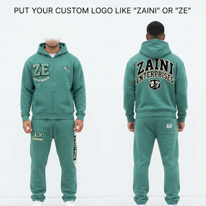 Survêtement à capuche en molleton brossé coton polyester 380 GSM pour homme, vert marine, broderie chenille, logo personnalisé OEM ODM - Product Image 1