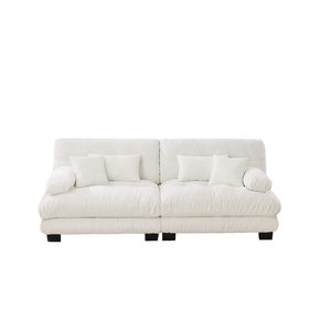 Divano Cloud a 2 Posti in Ciniglia Bianca per Soggiorno con 2 Cuscini Lombari e 2 Cuscini Decorativi - Product Image 5