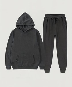 Conjunto de Sudadera con Capucha de Color Sólido para Hombre, Informal, de Otoño, de Algodón, Felpa Francesa, Pantalones Deportivos, Sudadera con Capucha Negra, Traje Deportivo - Product Image 4