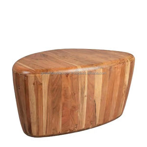 Mesa de centro redonda de madera maciza asequible, mesa auxiliar moderna de madera para sala de estar, mesa de centro de madera rústica, muebles de madera natural - Product Image 1