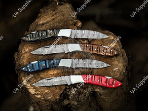 Couteau de poche pliant artisanal en acier de Damas, lame de 7 pouces à pointe tombante, manche en bois, tranchant comme un rasoir, prise ferme, OEM/ODM - Product Image 5