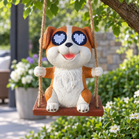Décoration de jardin extérieur, décorations suspendues pour chiens, vente en gros, OEM, statue d'animal personnalisée avec yeux LED solaires mobiles