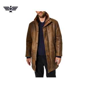 EMPIRE TREND WEARS <b>Men's</b> Long PU Leather Motorcycle <b>Jacket</b> Windproof Winter Workwear Style Stand Collar Sherpa Lining Zipper <b>Fur</b> - Product Image 2