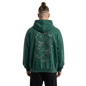 Vente en gros Sweat à capuche vert pin en molleton de coton à fermeture éclair intégrale, délavé à l'acide, à épaules tombantes minimalistes, vêtement d'extérieur décontracté et chaud - Product Image 3