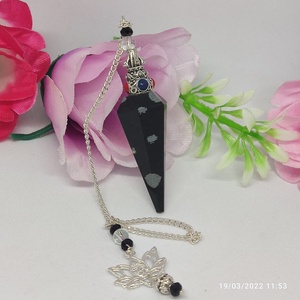 Péndulo de Obsidiana en Forma de Copo de Nieve con Cadena de Loto, Cristal Pulido, para Sanación y Radiestesia, Venta Caliente - Product Image 4