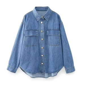 Camisa Vaquera de Talla Grande para Mujer, Manga Larga, Algodón Transpirable de Alta Calidad, Ropa Exterior Informal Personalizada para Mujer - Product Image 1