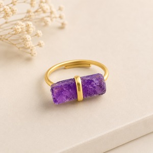 Natural Rough Garnet Rectangle <b>Adjustable</b> <b>Ring</b> 6x12mm Gold Plated Bezel Minimalist Birthstone Gemstone Jewelry - Product Image 2