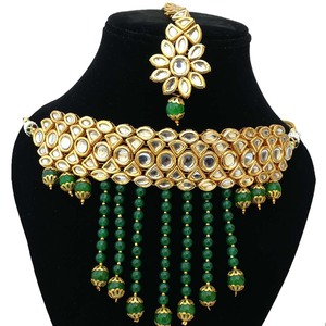Collier choker indien classique pour femme, pour mariage, fiançailles, anniversaire, fête, vert, cristal traditionnel, Kundan, fausse perle, alliage d'or, cadeau - Product Image 2